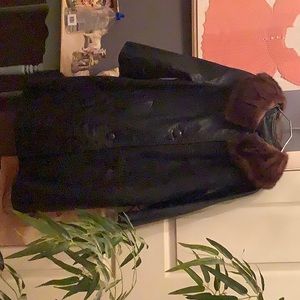 1950/1960 black leather coat with mink collar.
